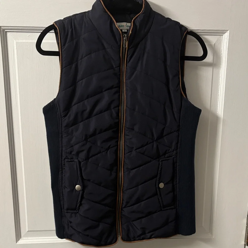 Grace & Lace Navy Quilted Vest with Brown Trim S